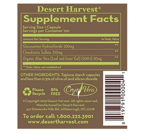 Glucosamine & Chondroitin | with Super-Strength Aloe Vera - 120 Capsules Oral Supplement Desert Harvest 