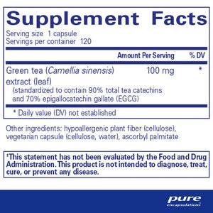 Green Tea Extract | Decaffeinated | Cellular Health - 100 mg - 120 Capsules Oral Supplements Pure Encapsulations 