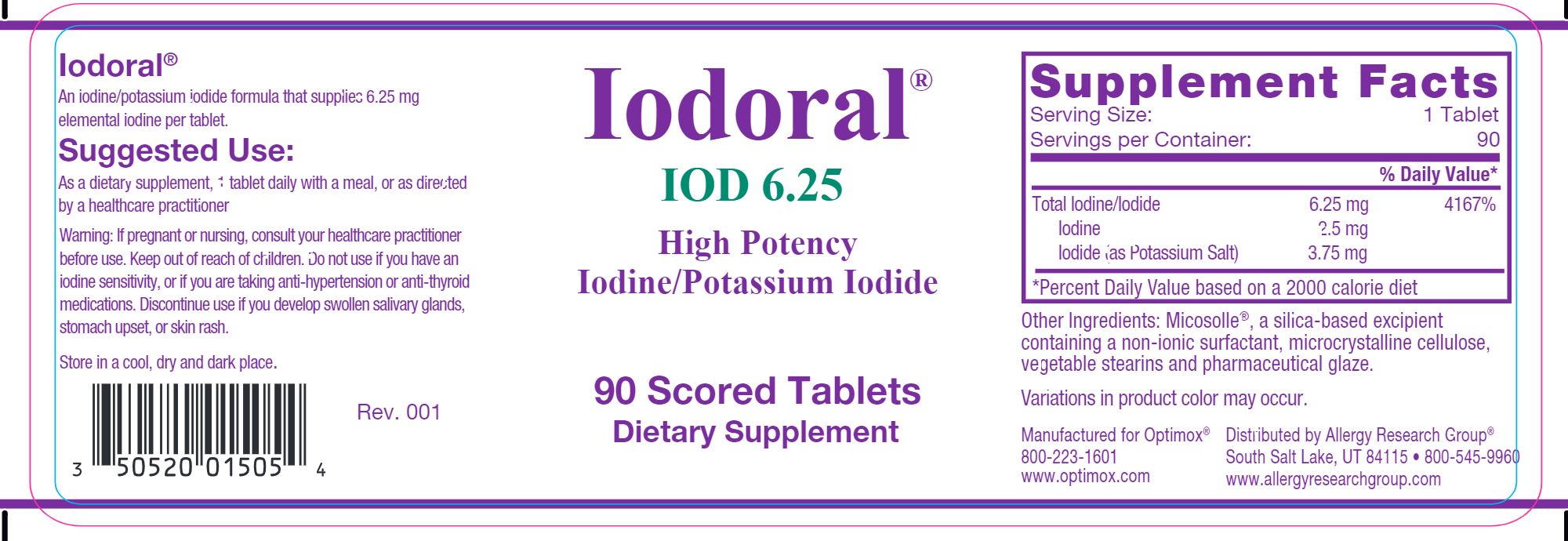 Iodoral® Iodine - Potassium Iodide | High Potency - 90 Scored Tablets - 6.25 mg, 12.5 mg & 50 mg Oral Supplements Allergy Research Group 