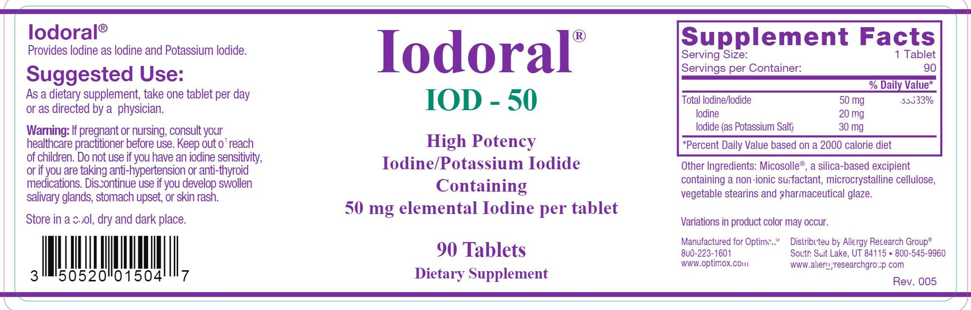 Iodoral® Iodine - Potassium Iodide | High Potency - 90 Tablets - 12.5 mg & 50 mg Oral Supplements Allergy Research Group 