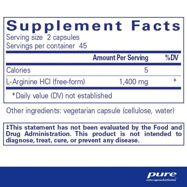 L-Arginine | Amino Acid | 700 mg - 90 Capsules Oral Supplements Pure Encapsulations 