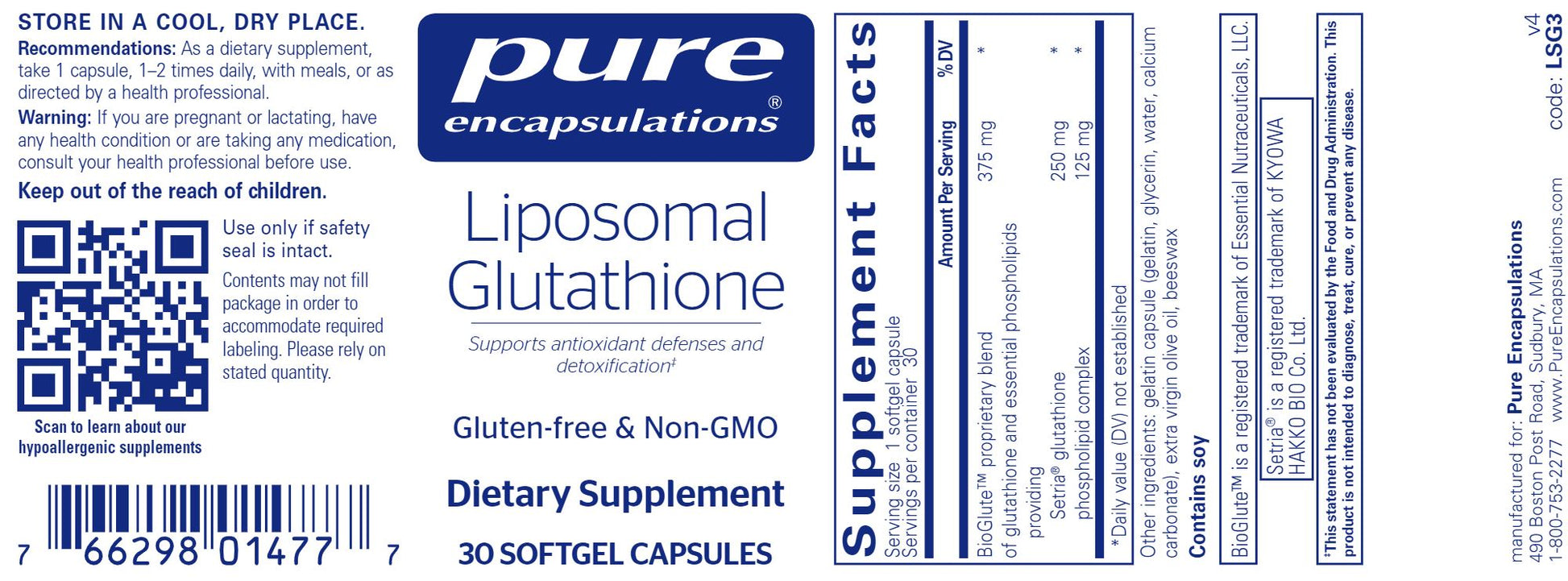 Liposomal Glutathione | Antioxidant Defense - 30 & 60 Softgels Oral Supplements Pure Encapsulations 