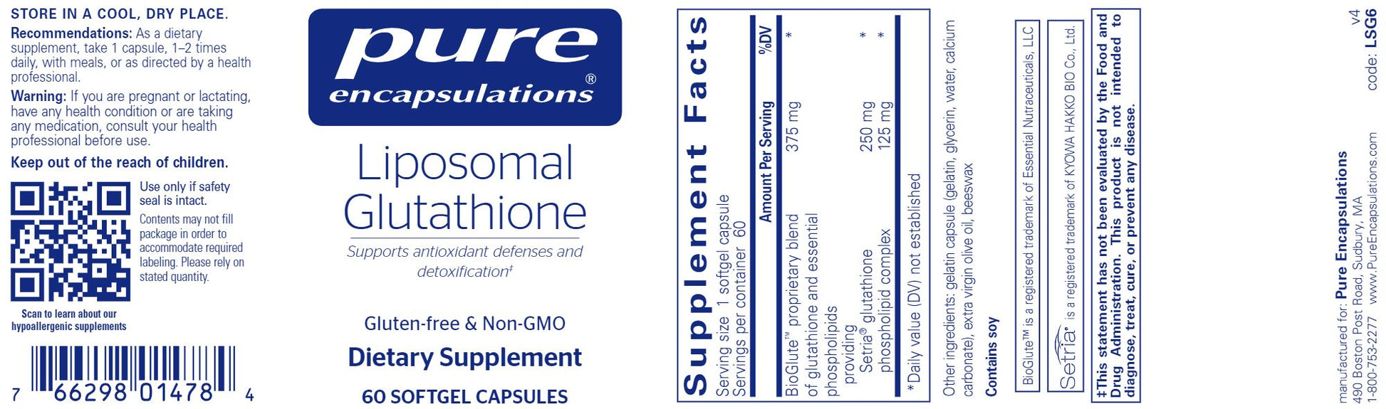 Liposomal Glutathione | Antioxidant Defense - 30 & 60 Softgels Oral Supplements Pure Encapsulations 