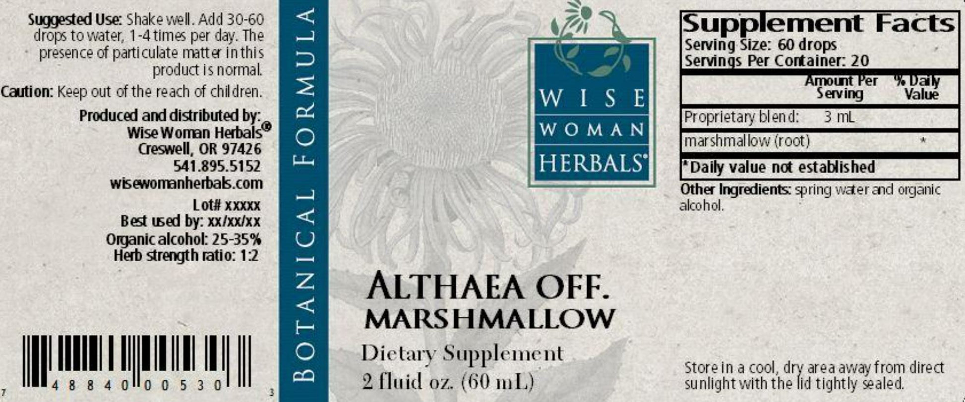 Marshmallow Root (Althaea officinalis) Tincture | Organic - 2 fl oz. (60 mL) Oral Supplements Wise Woman Herbals 