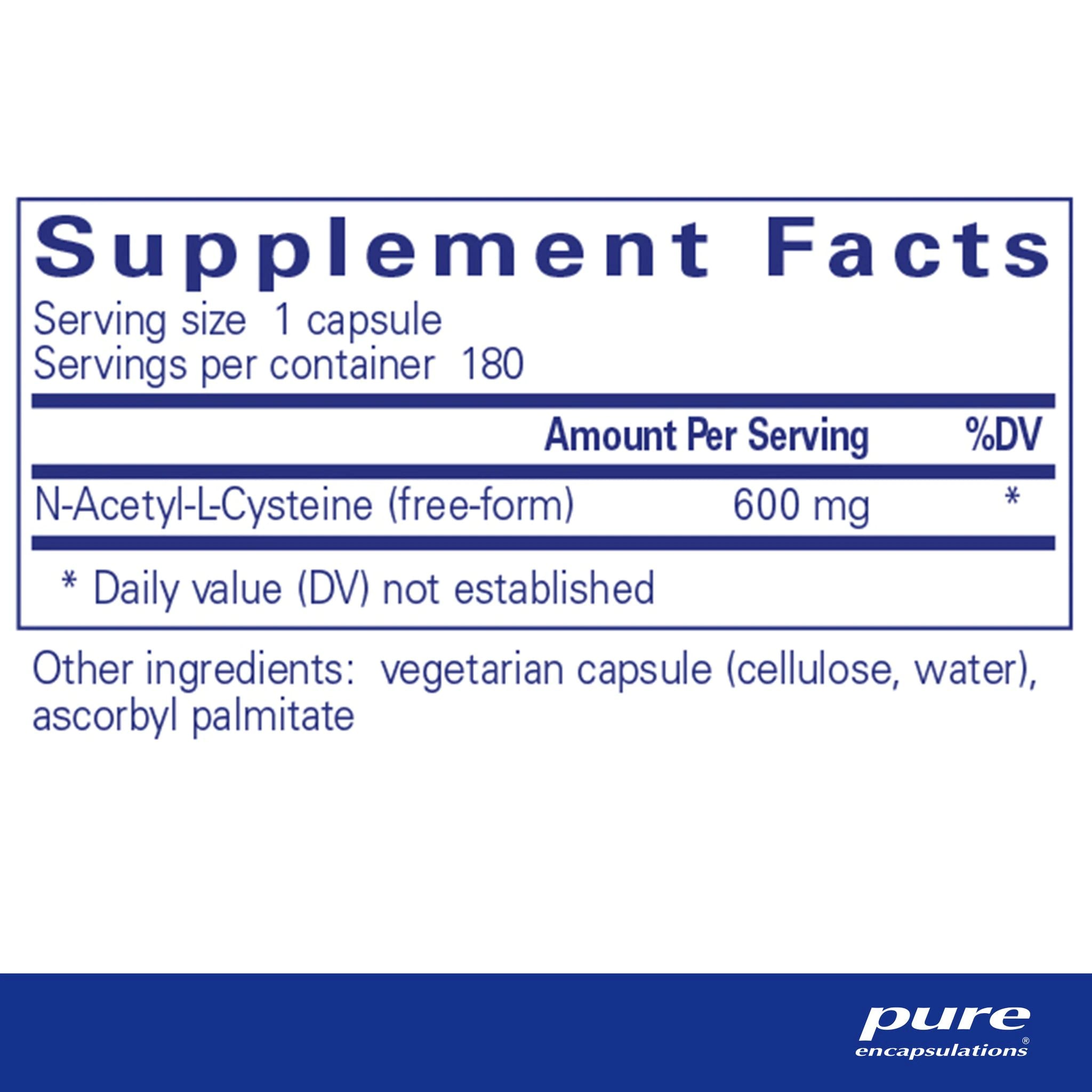 NAC (n-acetyl-l-cysteine) | Liver & Detoxification - 600 mg - 180 Capsules Oral Supplements Pure Encapsulations 
