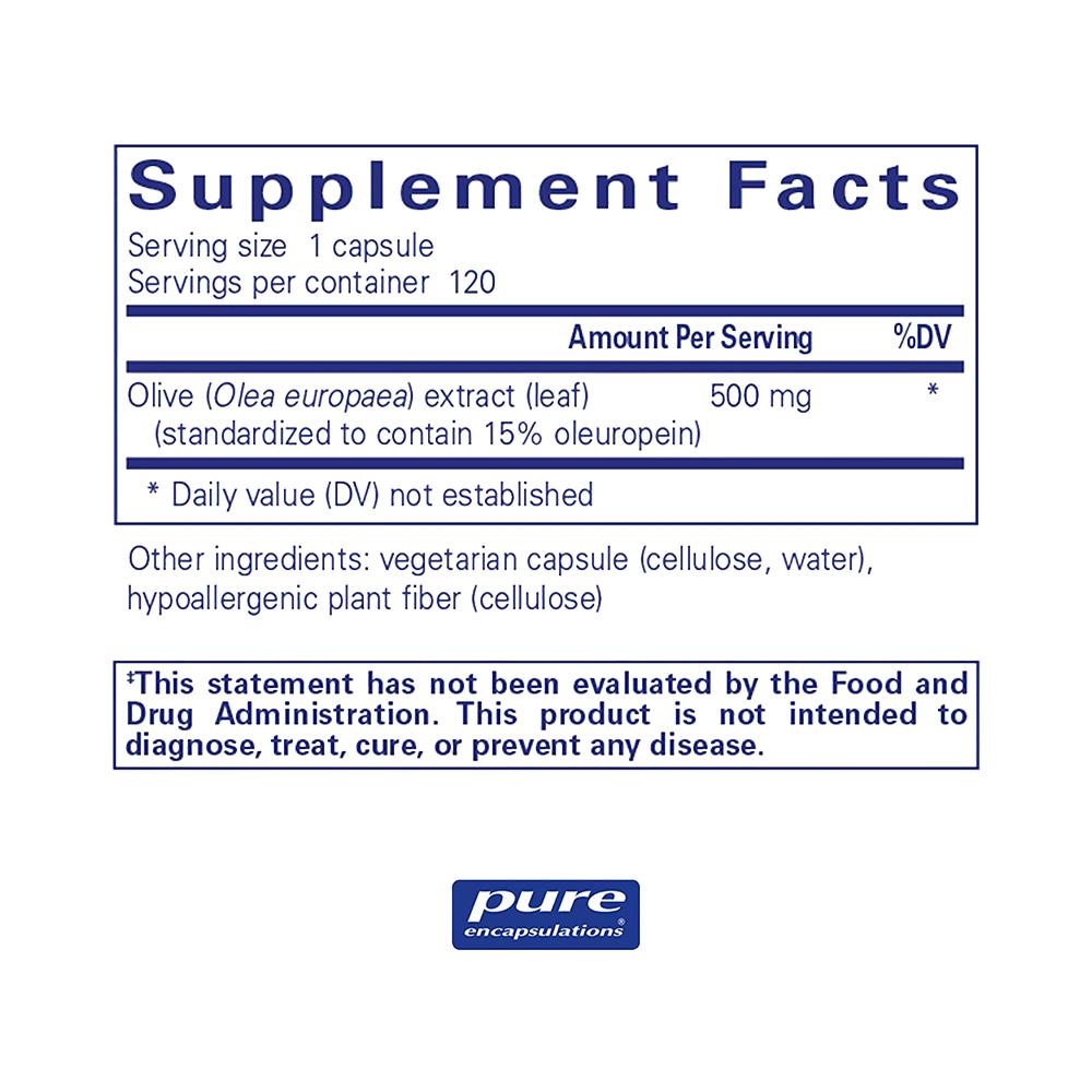 Olive Leaf Extract | Natural Antifungal - 120 capsules Oral Supplement Pure Encapsulations 