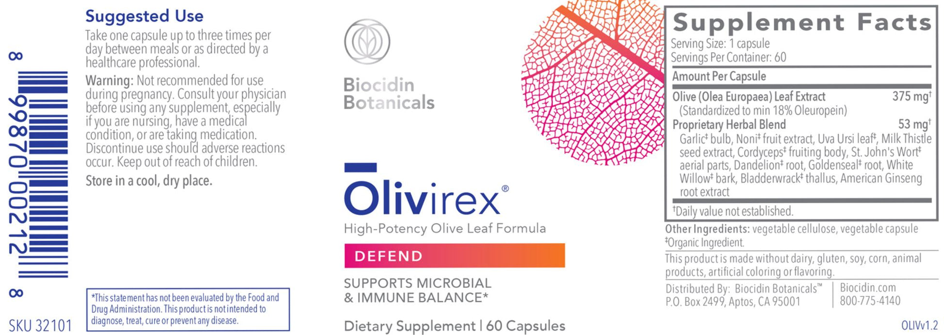 Olivirex® | High Potency Olive Leaf Formula | Defend - 60 Capsules Oral Supplements Biocidin Botanicals 