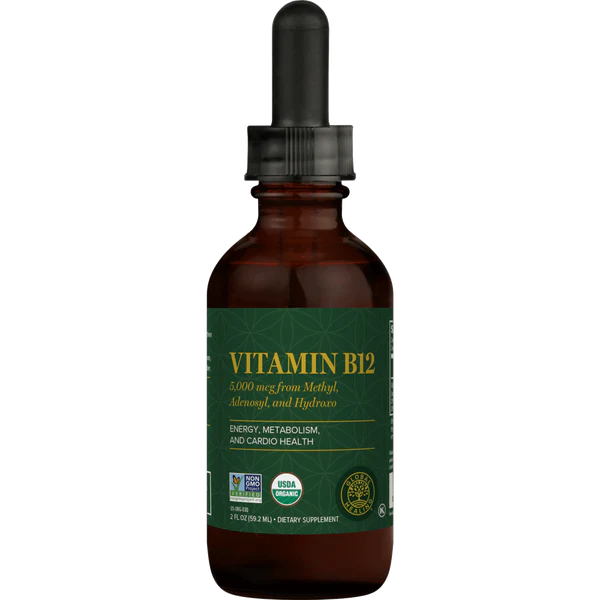 Organic Vitamin B12 Liquid | 5,000 mcg - 1 & 2 fl oz Oral Supplements Global Healing 1 fl oz 