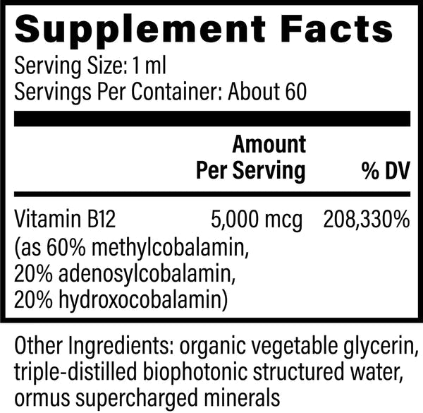 Organic Vitamin B12 Liquid | 5,000 mcg - 1 & 2 fl oz Oral Supplements Global Healing 