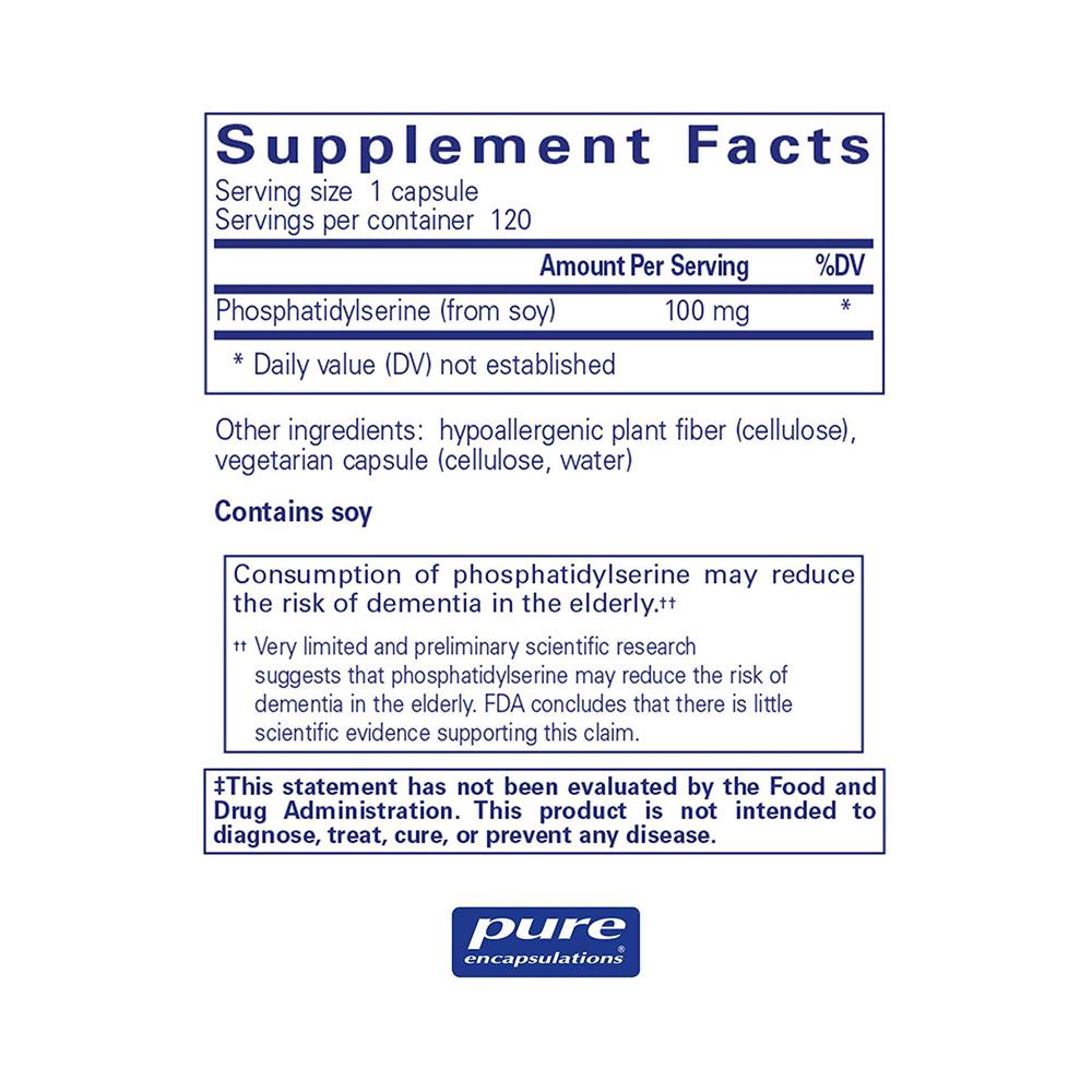 PS 100 | Phosphatidylserine Nutrients - 60 capsules Oral Supplement Pure Encapsulations 