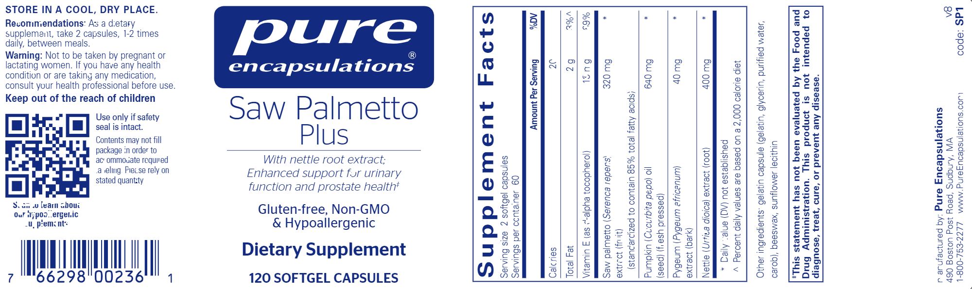 Saw Palmetto Plus | Broad support for urinary function and prostate health - 60, 120 & 250 Softgels Oral Supplements Pure Encapsulations 