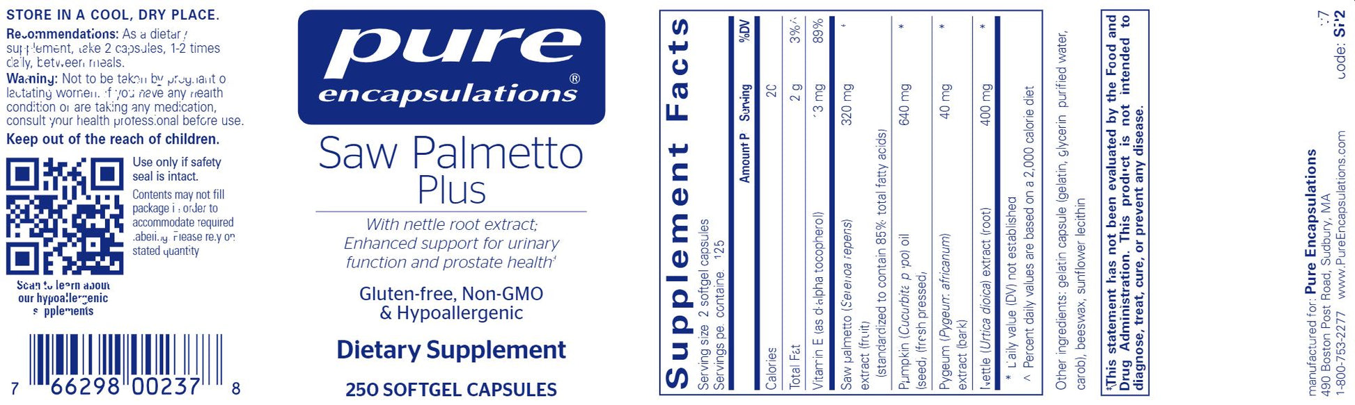 Saw Palmetto Plus | Broad support for urinary function and prostate health - 60, 120 & 250 Softgels Oral Supplements Pure Encapsulations 