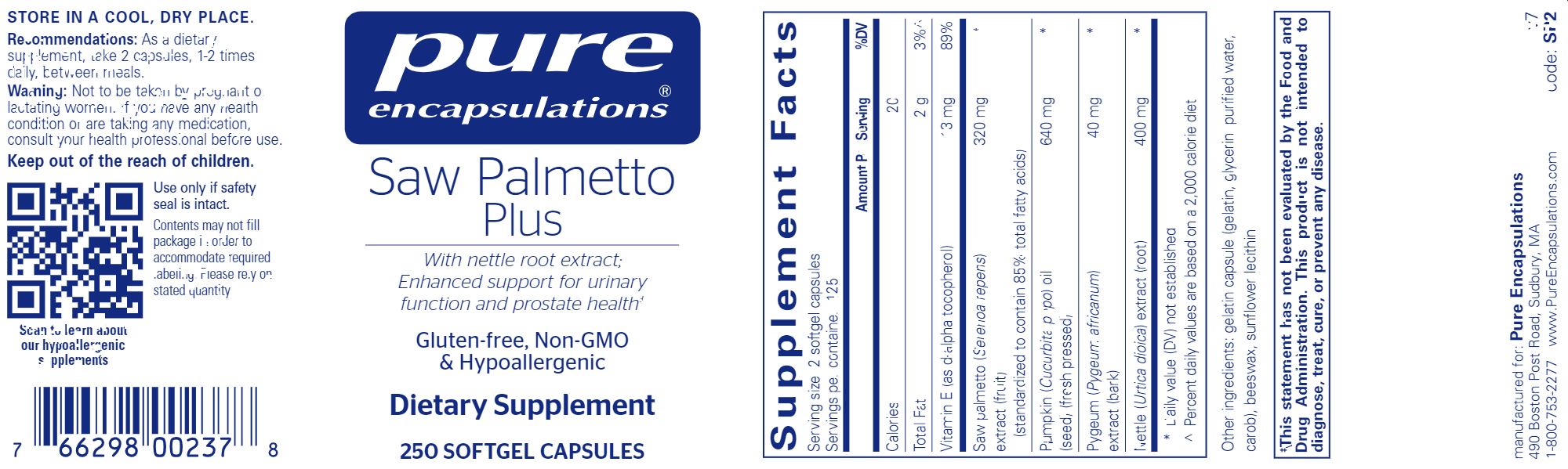 Saw Palmetto Plus | Broad support for urinary function and prostate health - 60, 120 & 250 Softgels Oral Supplements Pure Encapsulations 