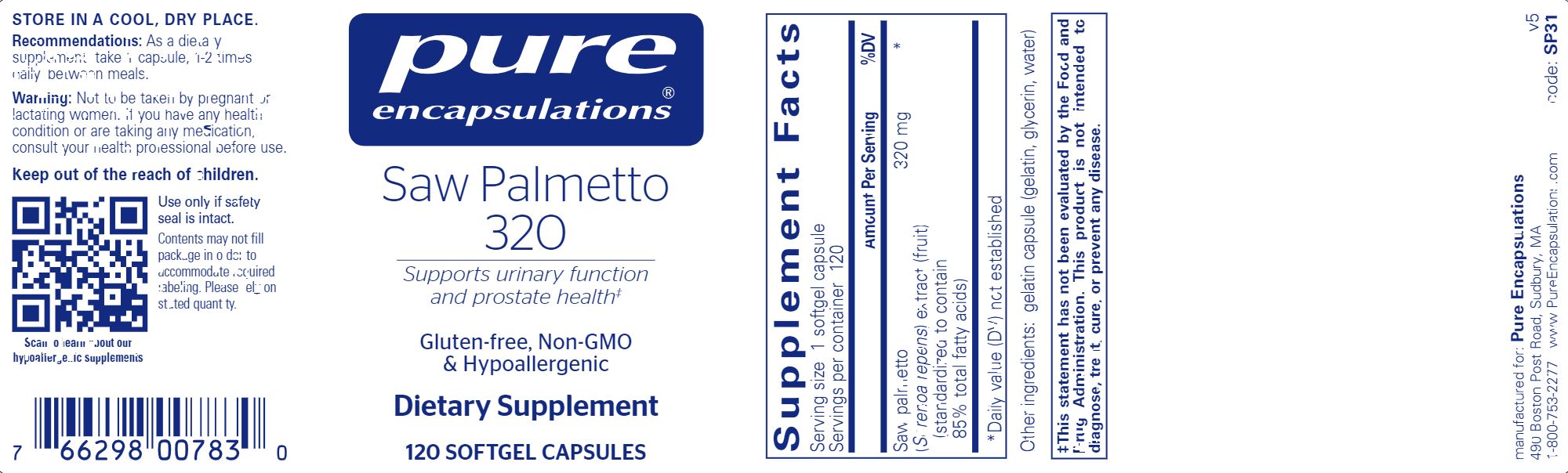 Saw Palmetto | Support for Urinary Function & Prostate Health | 320 mg - 120 & 240 Softgels Oral Supplements Pure Encapsulations 
