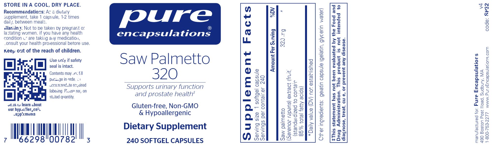 Saw Palmetto | Support for Urinary Function & Prostate Health | 320 mg - 120 & 240 Softgels Oral Supplements Pure Encapsulations 