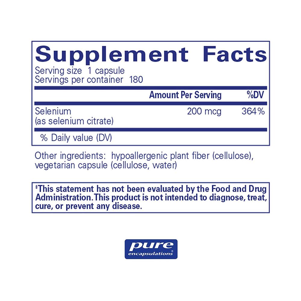 Selenium Citrate | Immune Support - 200 mcg. 180 capsules Oral Supplement Pure Encapsulations 