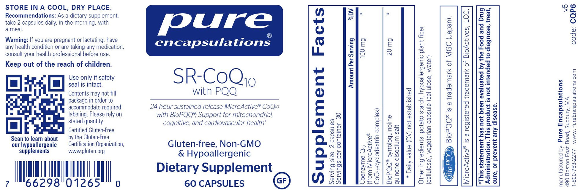 SR-CoQ10 with PQQ | Non-GMO - 60 Capsules Oral Supplement Pure Encapsulations 