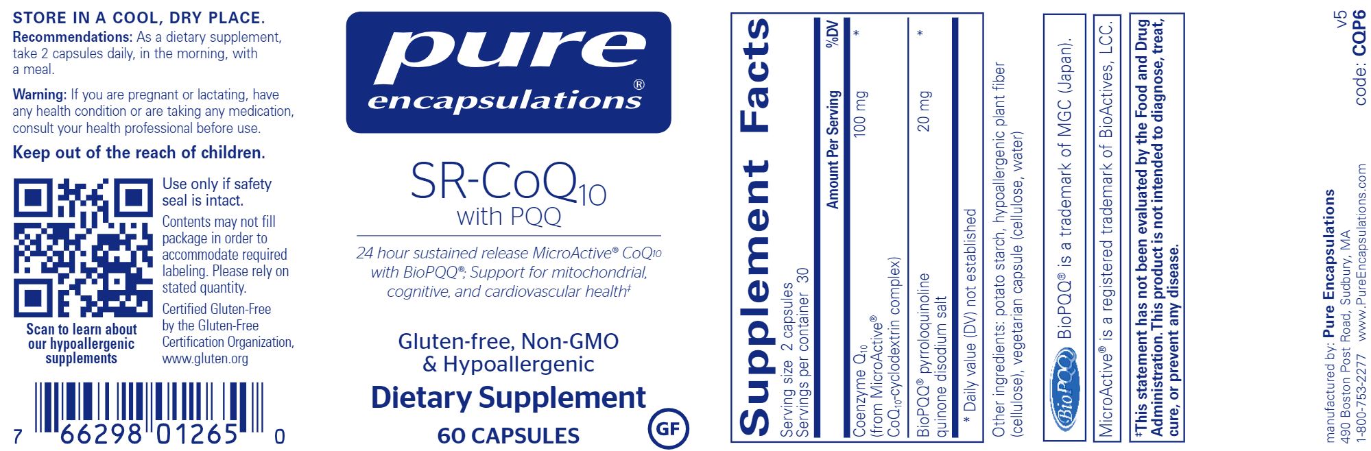 SR-CoQ10 with PQQ | Non-GMO - 60 Capsules Oral Supplement Pure Encapsulations 