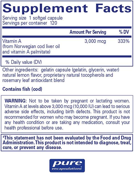 Vitamin A Palmitate | Healthy Vision - 3,000 mcg. 120 capsules Oral Supplement Pure Encapsulations 