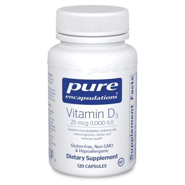 Vitamin D3 | 1,000 IU - 25 mcg - 120 & 250 Capsules Oral Supplements Pure Encapsulations 120 Capsules 