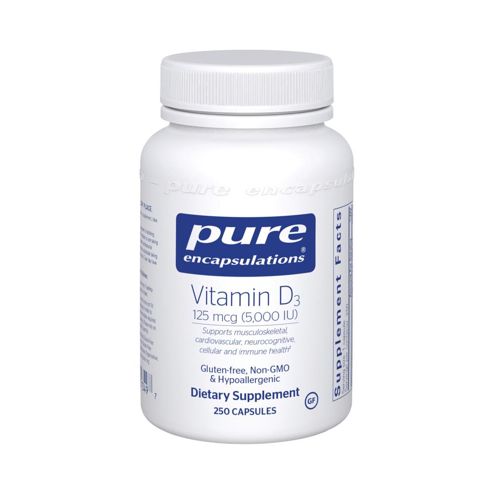 Vitamin D3 5,000 IU | Pure Vitamins - 125 mcg. 250 capsules Oral Supplement Pure Encapsulations 