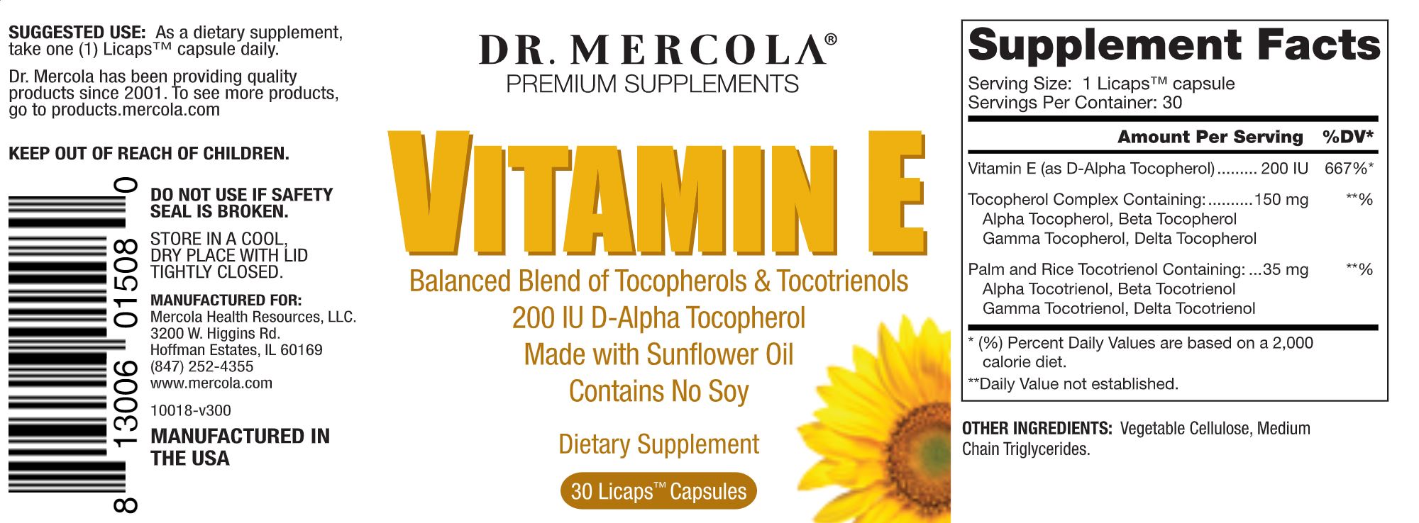 Vitamin E | Tocopherols & Tocotrienols - 30 Capsules Oral Supplements Dr. Mercola 