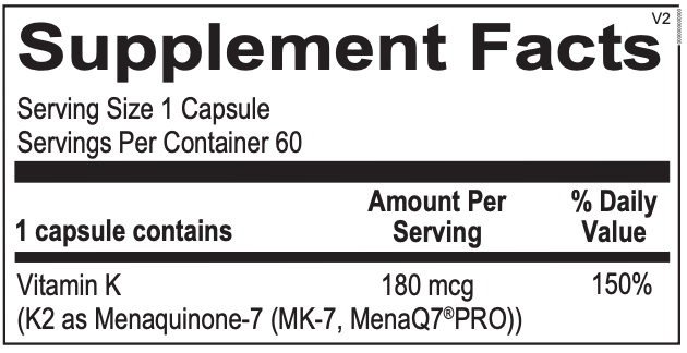 Vitamin K2 by Ortho Molecular Products - 180 mcg. 60 capsules Oral Supplement Ortho Molecular Products 