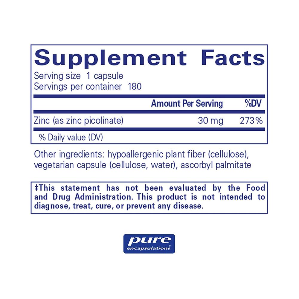 Zinc 30 | Zinc Picolinate Supplement - 60 capsules Oral Supplement Pure Encapsulations 